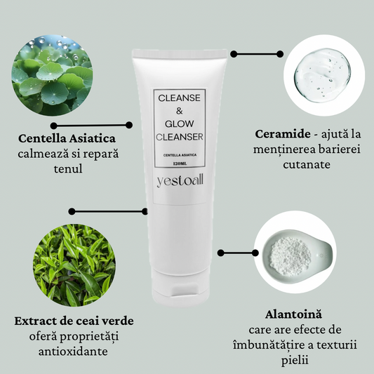 Gel de curățare cu Centella Asiatica, Ceramide și Extract de ceai verde, Cleanse & Glow