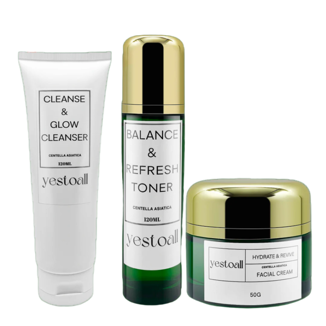 CLEANSE & GLOW CLEANSER + BALANCE & REFRESH TONER + HYDRATE & REVIVE FACIAL CREAM