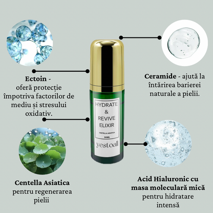 Ser Hidratant cu Acid Hialuronic Low Molecular, Ectoin, Ceramide și Extract de Aloe Vera